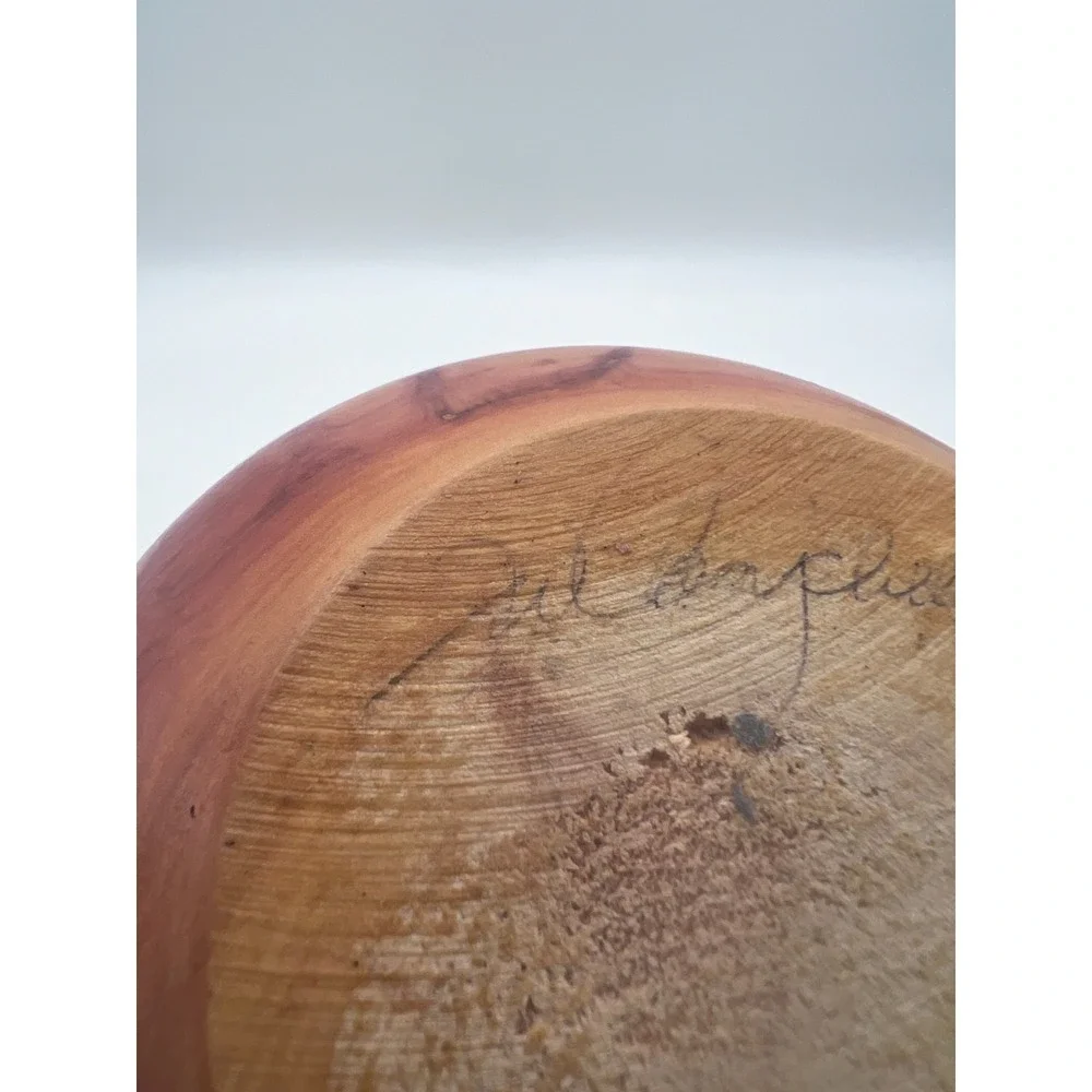 Hand Turned Cedar Wood Vase Artisan Signed Natural Live Edge Decorative Pot Burl